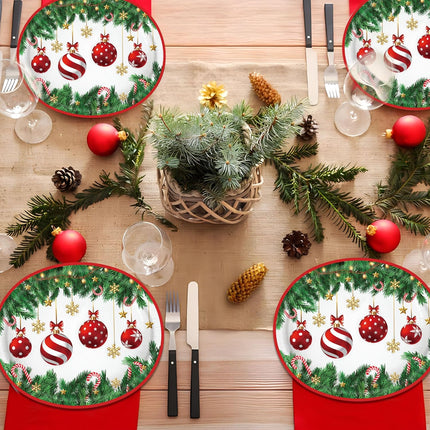Christmas Paper Platters Disposable Christmas Ball Oval Party Plates 10" x 12" Large Christmas Dinner Serving Platters for Xmas Holiday Party Supplies Dinnerware Table Decorations, 50 Pcs