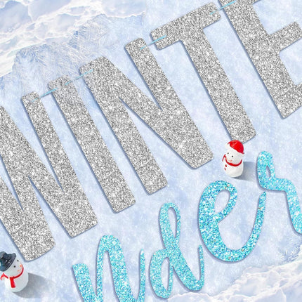 SUNBEAUTY Winter Wonderland Decorations Snowflake Garland Banner Winter Wonderland Snowflake Decorations for Happy Holidays Christmas Wedding Winter Wonderland 1st Birthday Party