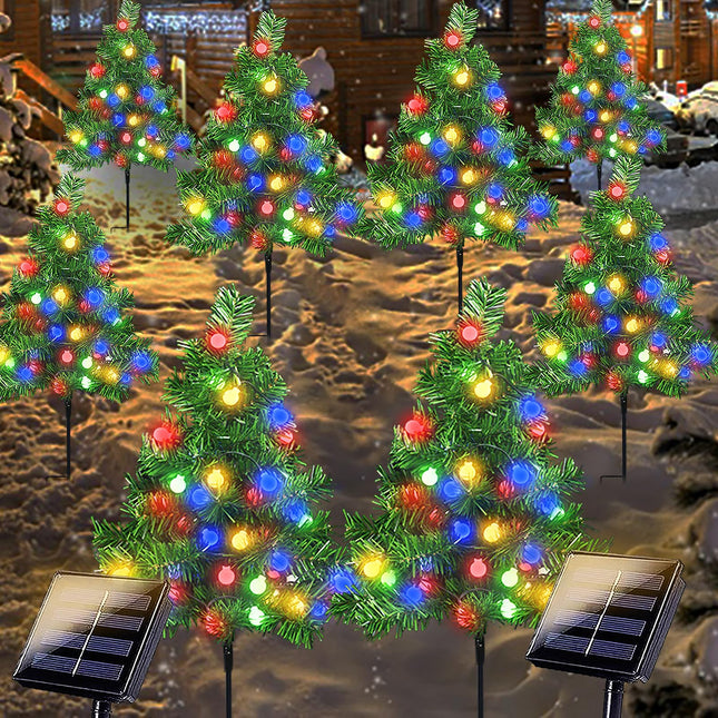 8Pack Outside Christmas Decorations Solar Christmas Tree Stake Lights, 160LED Solar Xmas Tree Lights Waterproof 8 Modes Christmas Garden Pathway Lights for Outside Xmas Holiday