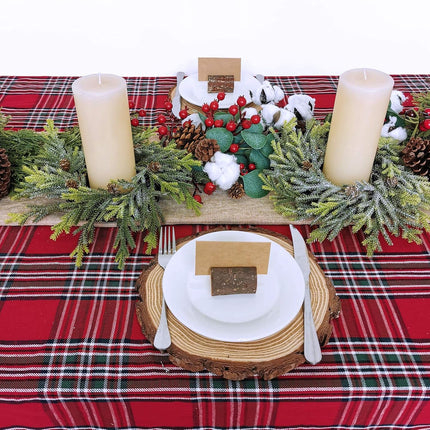 4 pcs Artificial Frosted Cedar and Pine Cone Candle Rings Christmas Candle Holder Rings Faux Cedar Twigs Wreath Mini Window Wreaths 11.8" Wide for Christmas Holiday Winter Season Decoration