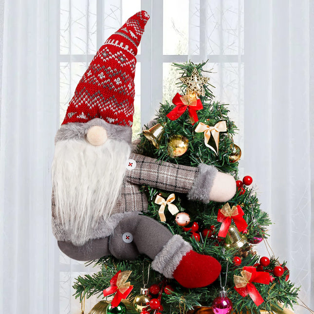 Sggvecsy Christmas Tree Topper Gnome Hand Made Christmas Gnome Decoration Funny Christmas Tree Topper Christmas Plush Gnome Ornaments Also be Used as Curtain Tie for Home Decor (Red)