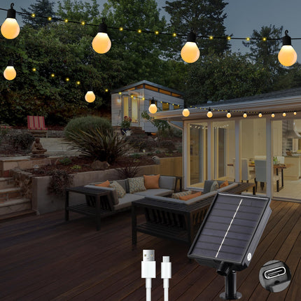 Solar Christmas Lights Outdoor with 20 G40 Bulbs Waterproof 33 Feet 100 LED Solar String Lights for Christmas Decorations USB Port Solar Powered Lights for Outside Garden Backyard Party Decor