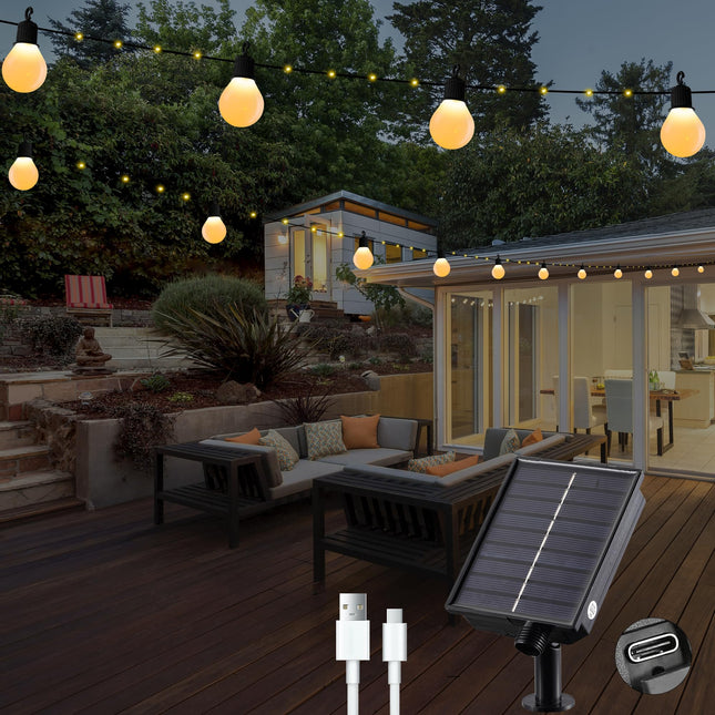 Solar Christmas Lights Outdoor with 20 G40 Bulbs Waterproof 33 Feet 100 LED Solar String Lights for Christmas Decorations USB Port Solar Powered Lights for Outside Garden Backyard Party Decor