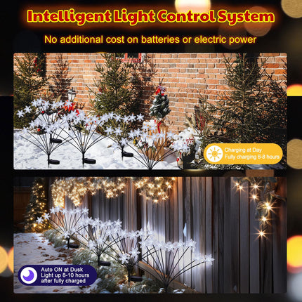 Christmas Solar Swaying Lights 4 Pack 40 LED Christmas Snowflake Lights with 2 Lighting Modes Cool White Waterproof Solar Outdoor Pathway Lights Firefly Garden Lights Decorative for Yard