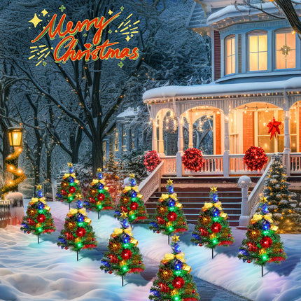 Brightown Solar Christmas Tree Outside, 4 Packs Solar Christmas Decorations Outdoor Yard Xmas Pathway Christmas Trees Sidewalk Driveway Walkway Gravesite Cemetery Outdoor Christmas Decorations