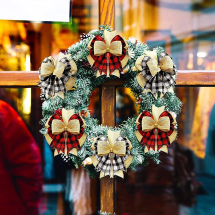 Chuangdi 6 Pcs Christmas Premade Bows for Wreaths Buffalo Plaid Bows Xmas Plaid Bows Burlap Wreaths Bows Christmas Tree Topper for Wedding Holiday Thanksgiving(Black and White, Red and Black)