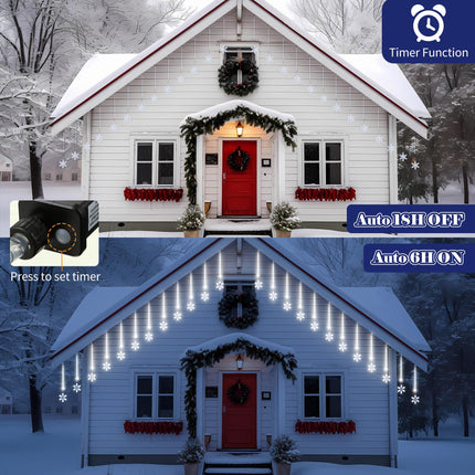 Enhon 2 Pack Meteor Shower Snowflake Lights Outdoor with Timer, Total 480 LED 12in 16 Tube Connectable Waterproof Meteor Rain Drop Christmas Light with Snowflake for Xmas Tree Roof Garden(Blue)