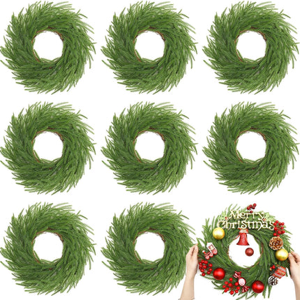 Zeyune 8 Pcs Christmas DIY Green Wreath 14 Inch Artificial Christmas Wreaths Faux Plain Wreaths for Decorating Front Door Window Room Farmhouse Christmas Party Indoor Outdoor (Norfolk Pine)