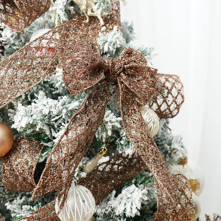 MAYREEL Brown Wired Ribbon 2.5 Inch x 10 Yards Glitter Wired Ribbon Copper Christmas Decorations Copper Wired Ribbon for Thanksgiving Fall Wreath Supply Christmas Tree Ribbon Garland Topper Bow