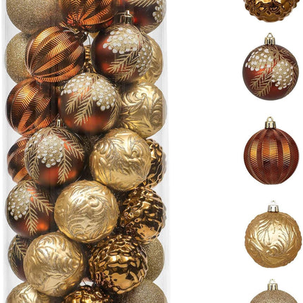 Valery Madelyn Christmas Ornaments Set, 35ct 2.76 Inches Brown Copper and Gold Shatterproof Christmas Tree Decorations, Woodland Bronze Hanging Ball Ornaments Bulk for Thanksgiving Xmas Holiday Decor