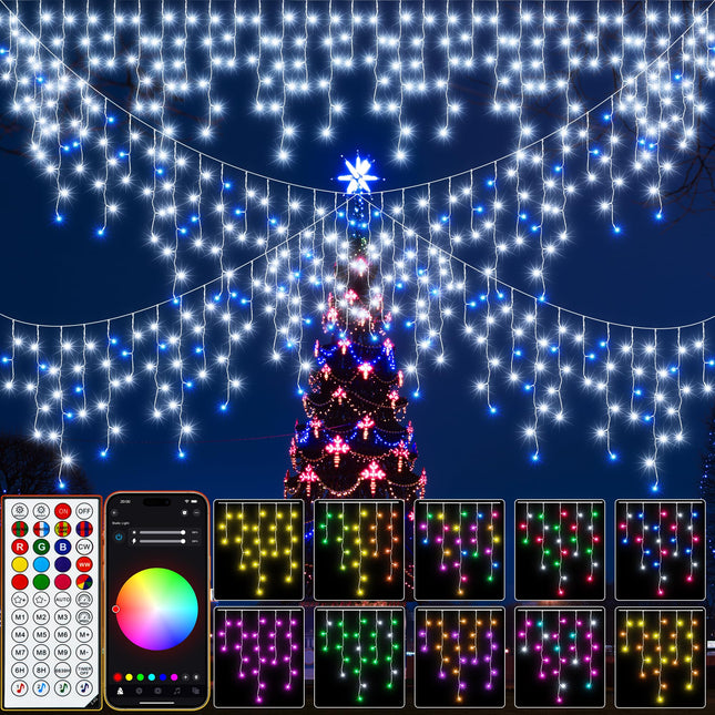 40+ Modes Smart Icicle Lights for Outside - 16.7Ft Connectable App Controlled Super Xtras 16 Million Color Changing Icicle Christmas Lights Outdoor Indoor Dimmable Timer Remote Waterproof