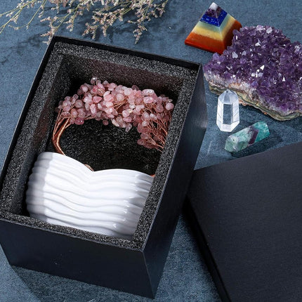 Jovivi Rose Quartz Crystal Heart Money Tree Healing Gemstone Bonsai Tree for Wedding Ceremony Reiki Balancing Energy Meditation Feng Shui Wealth & Good Luck Home Indoor Office Decor 7.87"-8.26"