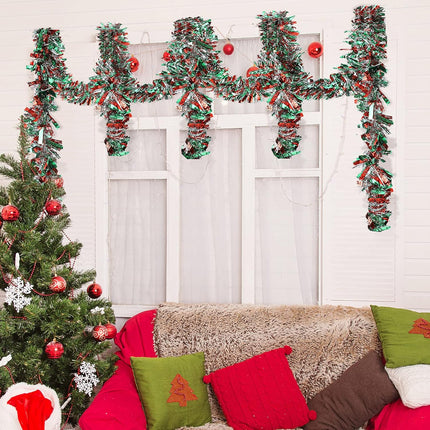 39.4 Feet Christmas Tinsel Garland Metallic Twist Garland Shiny Hanging Garland Ornaments for Christmas Tree Party Supplies Indoor and Outdoor Decoration (Red, Green and Silver)