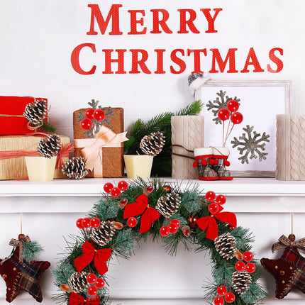 Sggvecsy 120 Pcs Artificial Pine Cones Pine Needles Artificial Red Holly Berries Natural Wooden Snowflake Christmas Wreath Accessories for DIY Christmas Garland Wreath Holiday Decoration