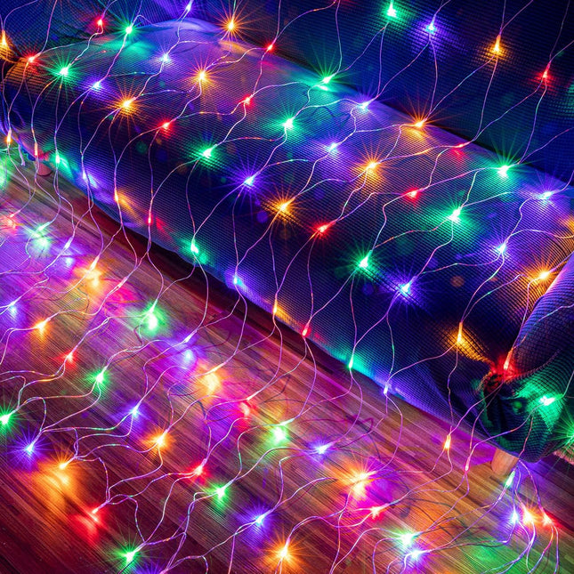 200 LED 9.8ft x 6.6ft String Lights Net Mesh Lights Christmas Net Lights 8 Modes for Christmas Wedding Party Home Garden Lawn Bushes Indoor Outdoor Decor (9.8ft x 6.6ft, Multicolor)