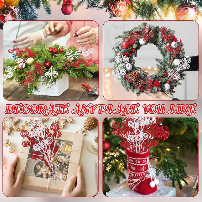 Zeyune 80 Pcs Christmas Candy Shape Curly Sticks Glitter Stem Ornaments Decorative Christmas Tree Picks Artificial Christmas Glittery Twigs for Wedding Holiday Party Home Decorations (Red White)