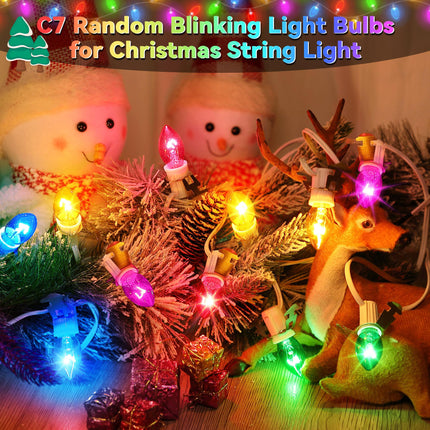 25 Pack Twinkle Christmas Replacement Bulbs, 7W C7 Random Blinking Light Bulbs for Christmas String Light, E12 Intermediate Base, Multi Color Light Bulbs for Night Lights (Clear Twinkle)