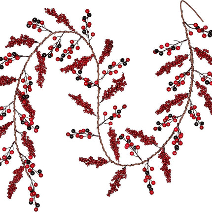Artiflr 6 Feet Red Berry Garland Clearance, Christmas Garland Wired Stems with Bulk Assorted Large Berries and Berry Clusters Rustic for Holiday Fireplace Table Runner Centerpiece Decor