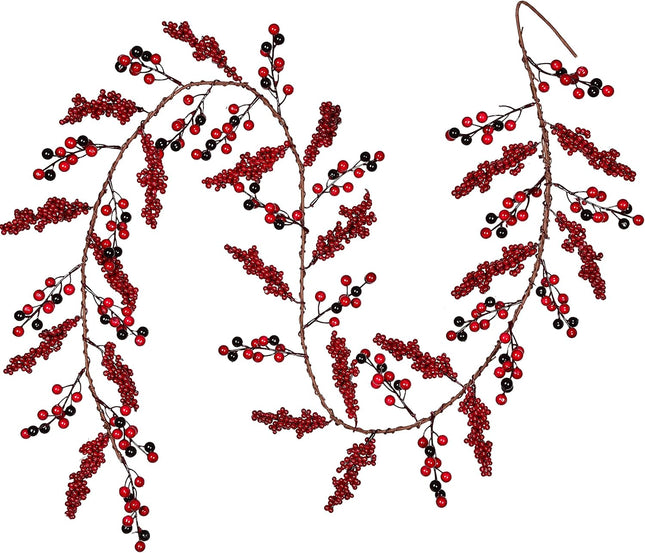Artiflr 6 Feet Red Berry Garland Clearance, Christmas Garland Wired Stems with Bulk Assorted Large Berries and Berry Clusters Rustic for Holiday Fireplace Table Runner Centerpiece Decor