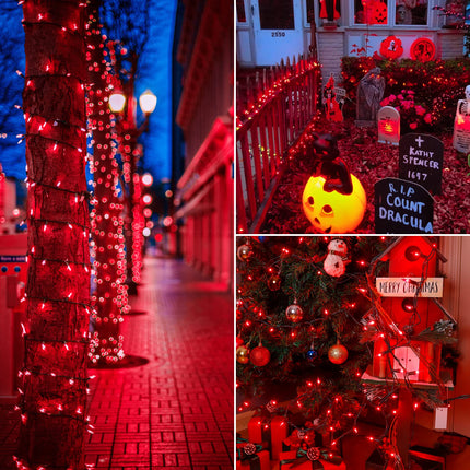 Christmas Lights Indoor Outdoor, 2PACK 13FT 50-count Lights Incandescent Mini Halloween String Light, 120V UL Green Wire Lights for Xmas Tree, Patio, Holiday, Party, Home, Garden Decor,Red