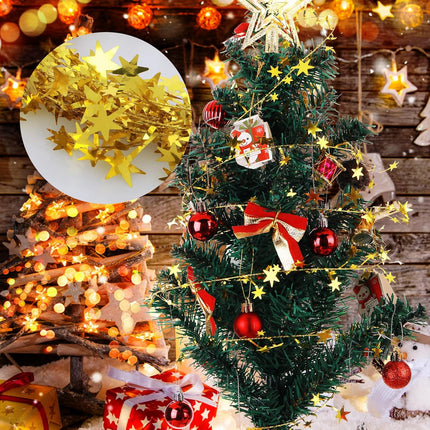 50 Feet Sparkly Star Tinsel Garlands with Wire, Christmas Garlands Hanging Star Tinsel Decorations for Christmas Tree Xmas Party Wedding Birtahday Festive Ornament, 25 Ft X 2 (Gold)