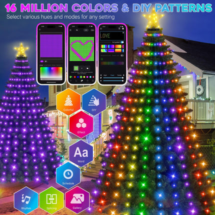 Smart Ring Christmas Tree Lights with Star Topper Indoor Outdoor - 7Ft x 20 Lines String 400 Optimum LED Easy App Control Images Color Changing Timer Remote Waterproof for 6 7 7.5 Ft Xmas Trees