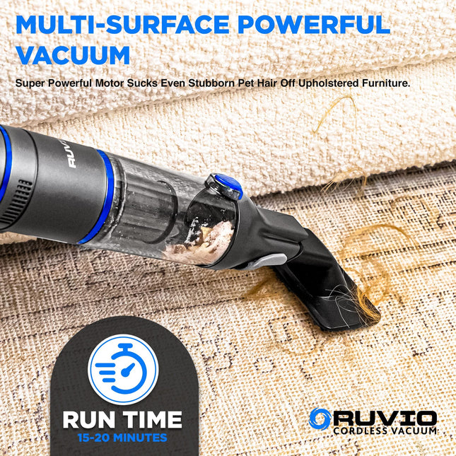 Ruvio Pro Cordless Hand Vacuum 17” Portable Vacuum Cleaner For Home And Car Use, Rechargeable Vacuum With Double Hepa Filtration System, High Power Motor Hand Vacuum Cleaner As Seen On Tv