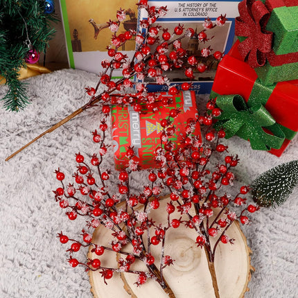winemana 3 Pack 17 in Large Red Berry Picks, Artificial Christmas Berries Stems with Ice Snow Long Pomegranate Berry for Crafts Garland Home Party Christmas Decoration