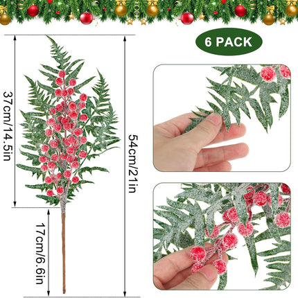 Christmas Snowy Cedar Picks 21 Inch Artificial Red Berry Pine Branches Large Frosted Cedar Sprays Christmas Faux Pine Needles Berry Cedar Sprigs for Holiday Garland Wreath Vase Floral Arrangements