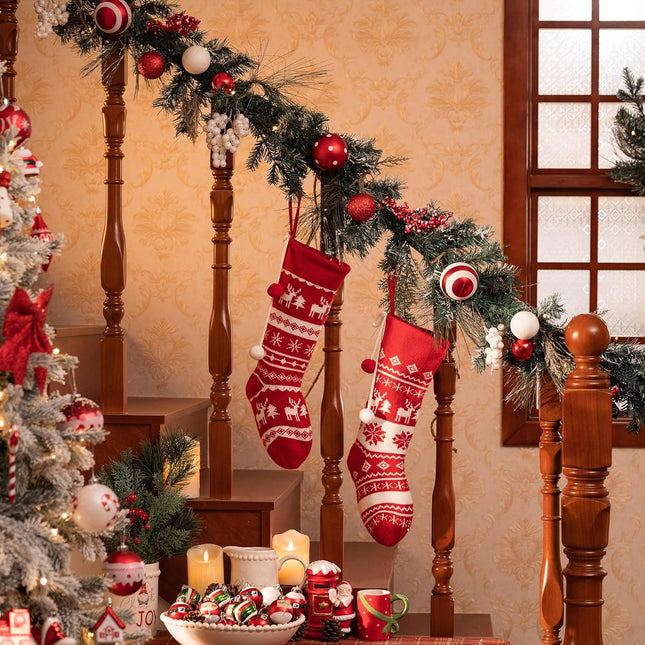 Valery Madelyn 6 feet Pre-Lit Christmas Garland with Lights for Mantle, Lighted Battery Operated Xmas Garland with Red White Balls for Front Door Fireplace Table Centerpiece Outdoor Window Home Decor