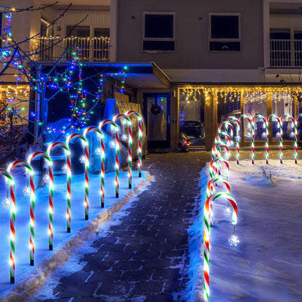 Hiboom Christmas Candy Cane Lights, 24 Pcs 22 Inch Pathway Markers Lights with Stakes, Christmas Red Green and White Driveway Lights End to End Connected for Xmas Holiday Party Patio Garden