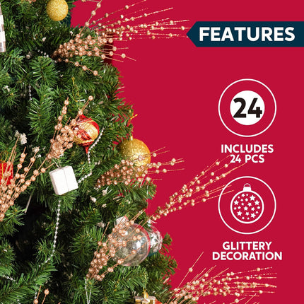 Joiedomi 24 pcs Christmas Tree Berry Stem (Rose Gold) Ornaments, Glittery Decorative Bead Sticks, Glittery Twigs, Picks, Branches for Christmas Tree, Small Vase, Holiday, Wedding, Party Decorations