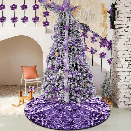 Purple Sequin Tree Skirt, Small Glitter Christmas Tree Skirt 36 Inch, Xmas Sparkly Tree Mats for Christmas Pencil Tree, Purple Halloween Christmas Decorations Ornaments