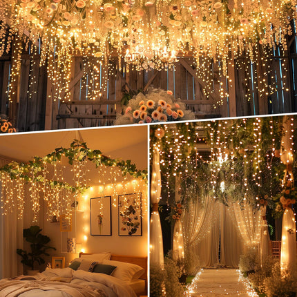 Minetom Icicle Lights for Outside, 66Ft 736 LED Warm White Christmas Lights with 138 Drops, Icicle Christmas Lights Outdoor with Remote and Timer, Christmas Lights for House Roof, Warm White