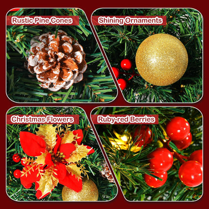28inch Extra Large Pre-lit Christmas Wreath 8 Modes Lighting Artificial Deluxe Lighted Christmas Wreath Decorations Ornament with LED Lights Door Window Fireplace Decor Timer Function (28 INCH)