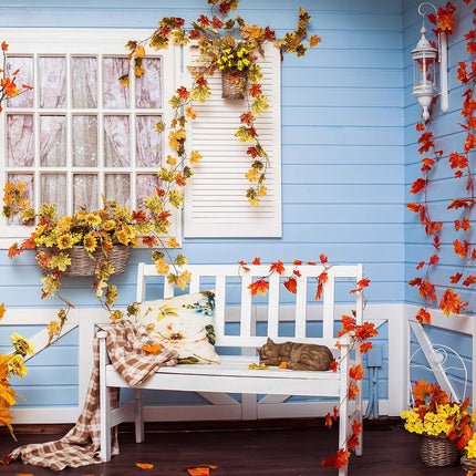 Artificial Fall Garland Maple Leaf, Hanging Vine Garland Artificial Fall Leaves Autumn Foliage Garland Thanksgiving Decor for Home Wedding Fireplace Party Christmas (B)