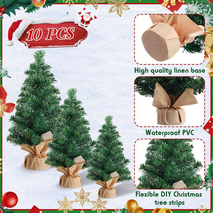 Libima 10 Pieces Tabletop Mini Christmas Tree 15.7 Inch 11.8 Inch 7.9 Inch Artificial Green Xmas Pine Tree Christmas Decorations for Home Miniature Trees with Linen Base for Dining Kitchen Desk Home