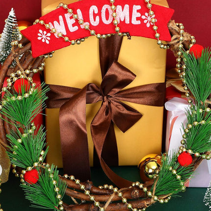 WILLBOND 50ft Christmas Tree Beads Artificial Pearls Beads Garland Plastic Beads Roll for Christmas Tree Wedding DIY Decoration Supplies(Gold)
