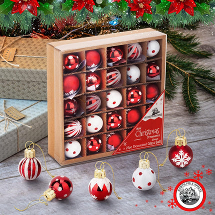 1 Inch Mini Red & White Peppermint Glass Ball Christmas Ornaments Set of 25 Balls Miniature Christmas Tree Ornaments Rustic Christmas Decorations Mini Christmas Tree Decorations for Small Trees