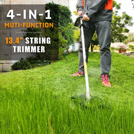 GREENFORK 40V 4-in-1 13.4" Cordless String Trimmer & 3T Brush Cutter with Pole Saw and Hedge Trimmer, 2 x 2AH Battery and Charger Included(2 x 20V)