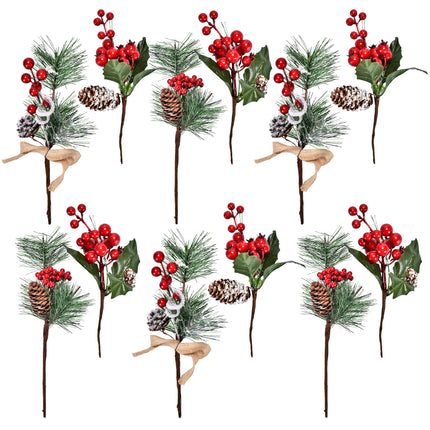 Boutique 12 Red Berry and Pine Cone Christmas Picks with Holly Branches for Holiday Decorations Great Addition to Any Christmas Decor Crafts, Wreath, Garland or Tree
