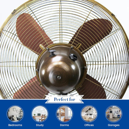Decobreeze Pedestal Standing Fan, 3 Speed Oscillating Fan With Adjustable Height, Kipling, Antique Fan, 16 Inches