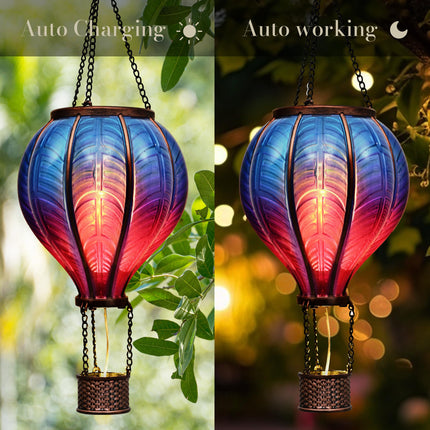 TERESA'S COLLECTIONS Hot Air Balloon Solar Lantern for Garden Decor Halloween Christmas Party,Flickering Flame Hanging Solar Light for Outdoor ,Blue & Purple Plastic Lamp for Yard Tree, for Mom