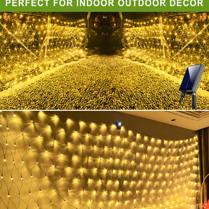 Solar Net Lights Outdoor, 240 LED Warm White Mesh Lights Waterproof, 11.5 ft x 5 ft 8 Modes Green Wire String Lights with Remote for Bushes Trees Patio Garden Shrubs Christmas Decoration