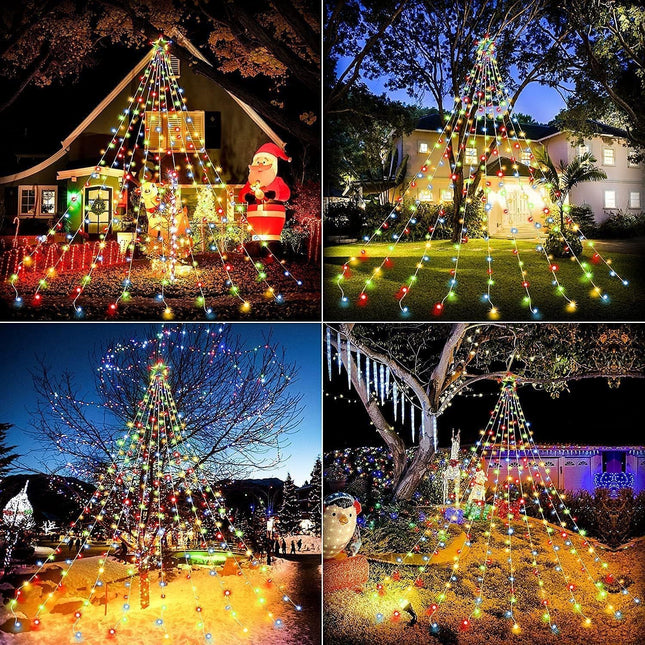 PUHONG Christmas Decorations Star Lights, 320 LED Christmas Tree Lights Outdoor,16.4Ft String Lights 8 Memory Modes with 14" Lighted Star for Xmas Year (Iron-Multicolor)