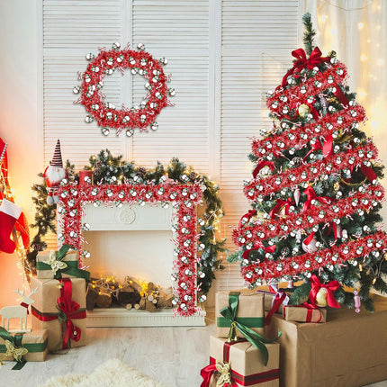 33 Ft Christmas Tinsel Garland Christmas Decorations with Snowman Candy Cane Red Metallic Christmas Garlands for Christmas Tree Decor Indoor Outdoor Christmas Party Decorations Home Mantle Fireplace