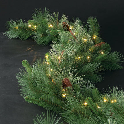 Sullivans 9' Prelit Christmas Garland, Christmas Decor, Garland Christmas Decorations, Artificial Pine Garland For Mantle with Lights, Pinecone Accents, Warm White Lights, Battery Timer, Holiday Decor