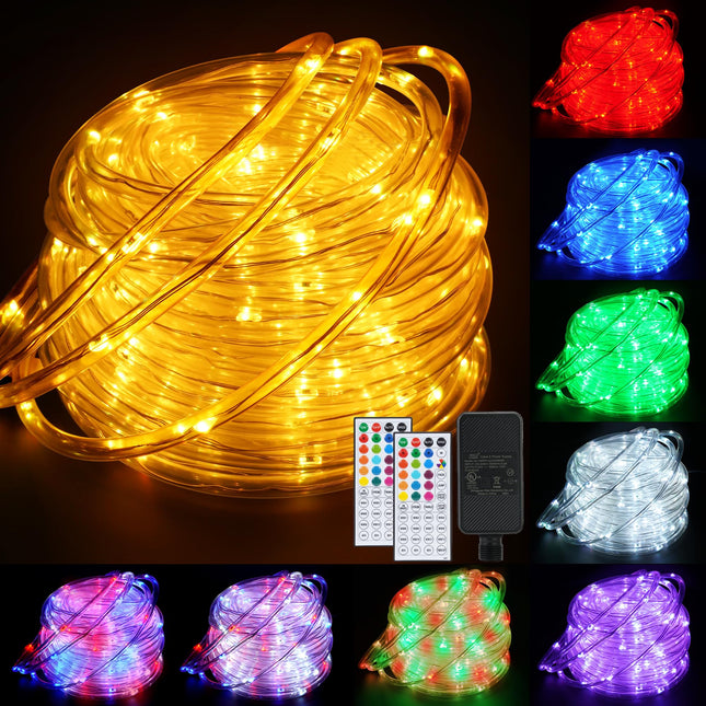 66ft 200LED Rope Lights Outdoor String Lights, 30 Colors+Warm White Outdoor LED Lights Plug in, RGB Color Changing Fairy Lights with Remote Rope Lighting for Camping Garden Patio Party Christmas Décor