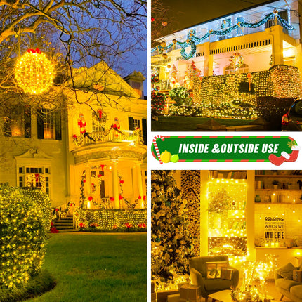 JMEXSUSS 360 LED Net Lights Outdoor Mesh Lights, 12 ft x 5 ft Christmas Net Lights Outdoor Connectable Plug in, Warm White Net Lights for Bushes Christmas Tree Decoration（Transparent Wire）