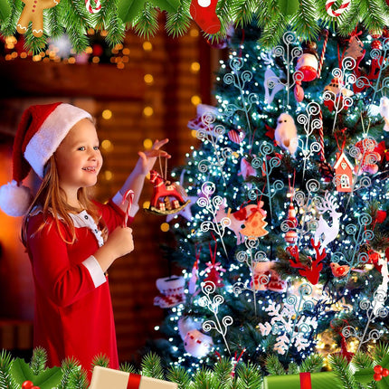 Lyrow 36 Pcs 12" Glitter Christmas Tree Picks Decoration Xmas Tree Curly Picks and Sprays Sequins Candy Shape Christmas Floral Pick for Home Vase Filler Garland (Silver,Sky Blue,White)